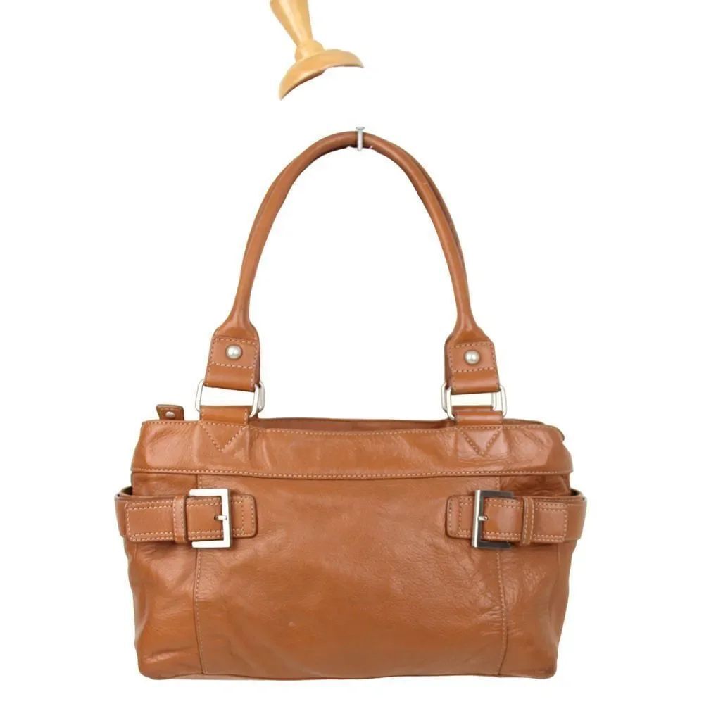 ROOMY AUDREY BROOKE TAN BROWN GENUINE LEATHER SHOULDER BAG TOTE HANDBAG PURSE